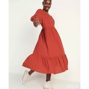 Old Navy - Orange Summer Sienna Long Sleeve Tiered Dress Prairie Cottage